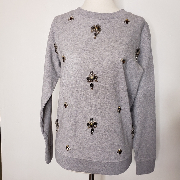 NEW J. Crew Crewneck Sweat Shirt Embellished - Picture 9 of 12